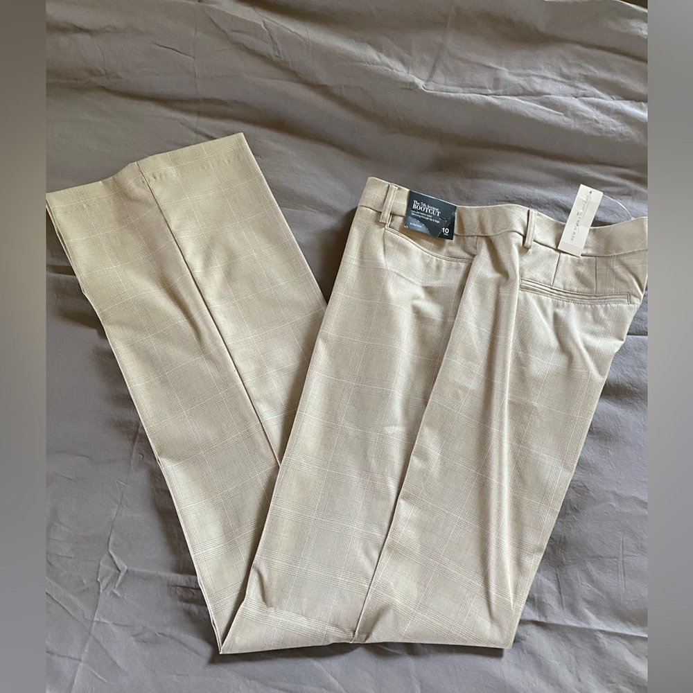 New York & Co Cream Plaid Bootcut Pants